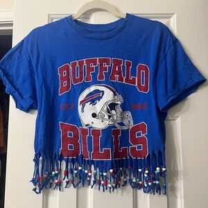 Buffalo Bills Blue Women’s Beaded Fringe Cropped 90’s T-Shirt